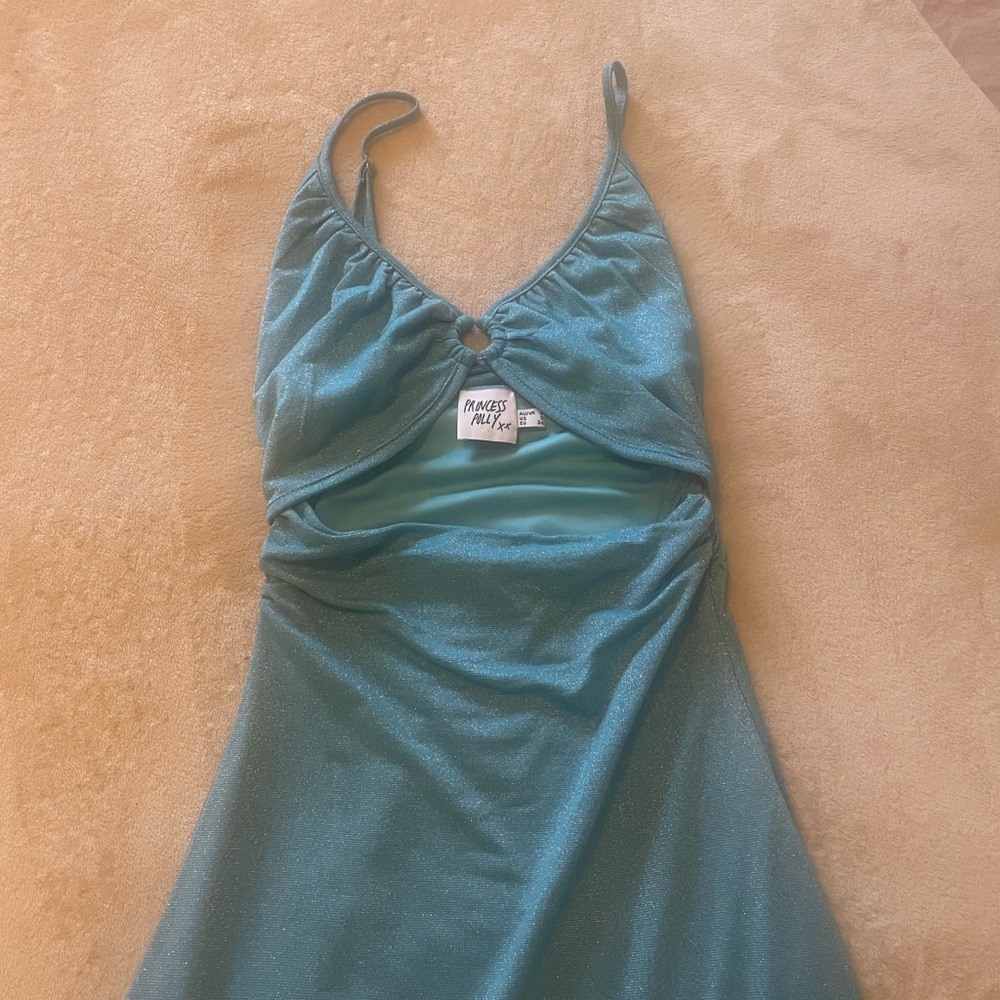 Princess Polly blue sparkly cut out mini dress